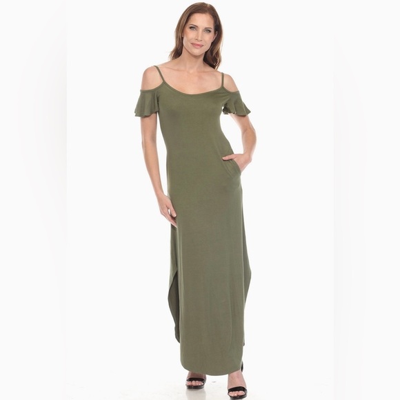 Dresses & Skirts - NWT White Mark Olive Green Off-Shoulder Maxi Dress Size Large